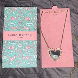 🆕 Lucky brand reversible heart necklace, gemstone blue and opal white, FREE 🆑